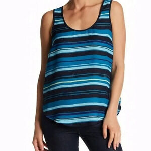 Joe Fresh Striped Scoop Neck Hi Low Tank Teal NWT